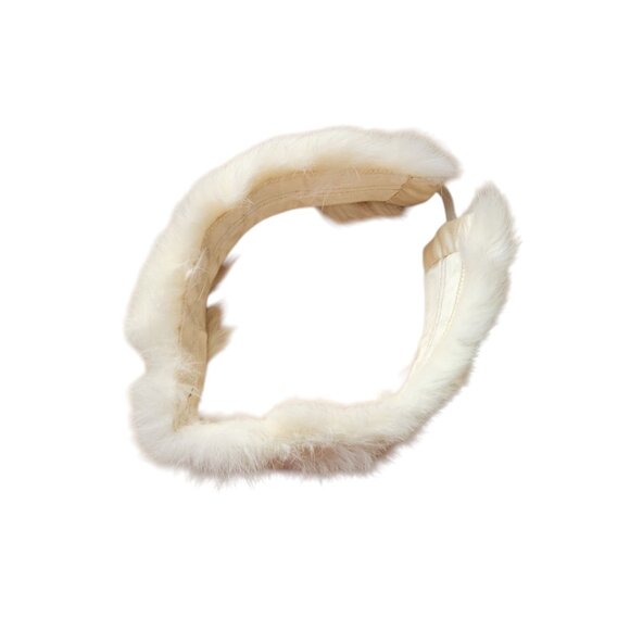 VINTAGE white fur headband satin lined stretch headband snow bunny apres ski - Picture 8 of 11
